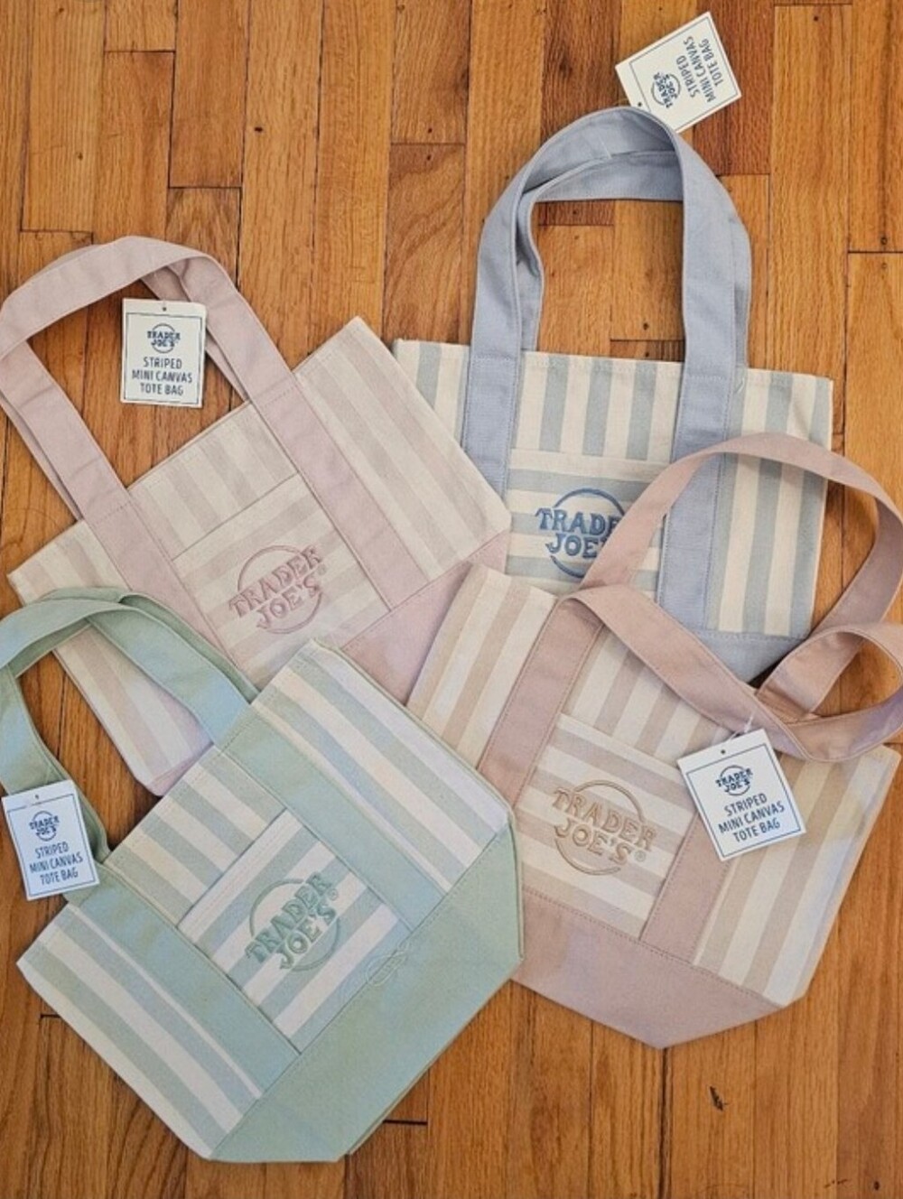 Trader Joe's Paster Stripe Mini Canvas Tote.. Set of 4.